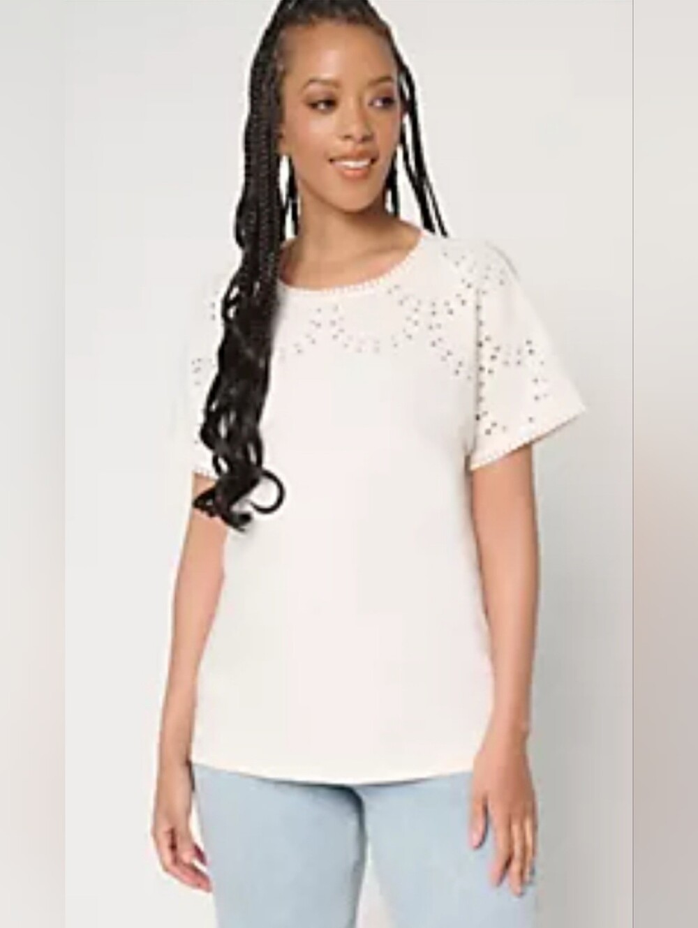 Dolman Eyelet Short-Sleeve Top New Medium